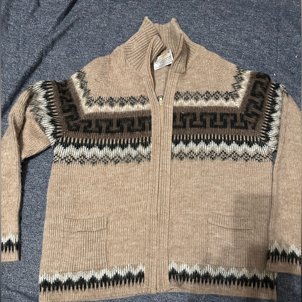 London Fog Tan and Black Cardigan Sweater XL